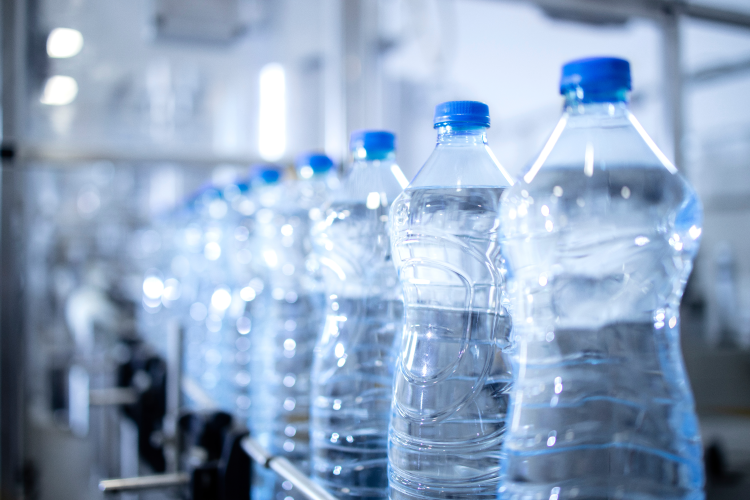 plastic bottles on a manufacturing line